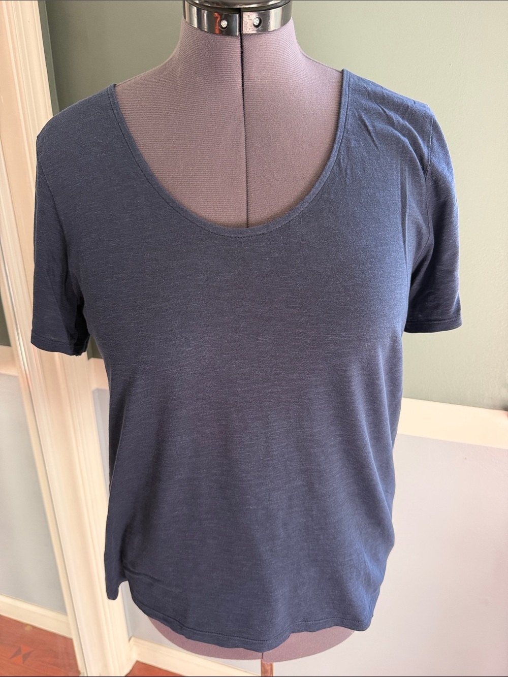 LOFT Outlet Lace Back Short Sleeve Top in Blue Size Large